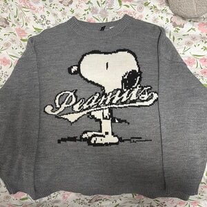 Peanuts Gray Crewneck Sweater with Snoopy Graphic